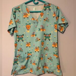 Easter Bunny Print Scrub Top